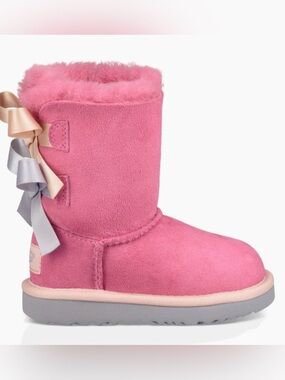 UGG Kids 10 Pink Suede Boot with Ribbon Bows